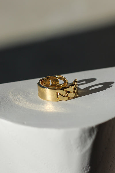 Raptor-Gold Plated-Ring-Chain Plaque Ring